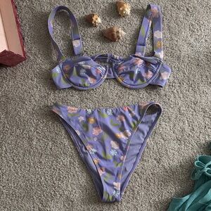 Pacsun Floral Purple Bikini Set